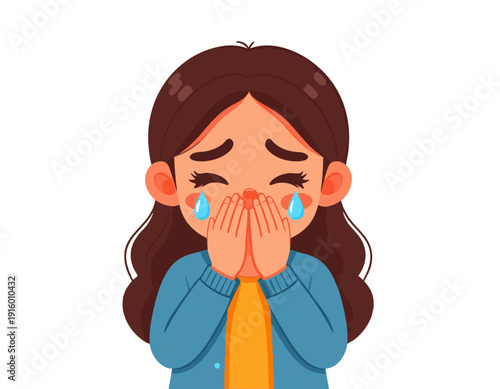 vector Illustration of a cute girl character trying not to cry