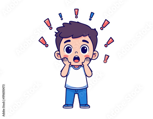 vector illustration of a cute boy frozen in shock
