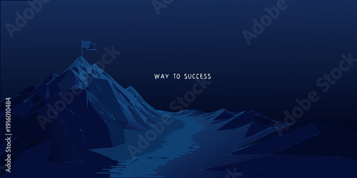 A mountain path leading to a flag symbolizing the way to success