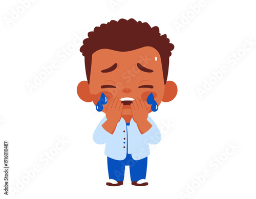 Illustrator of a cute chibi mascot character trying not to cry