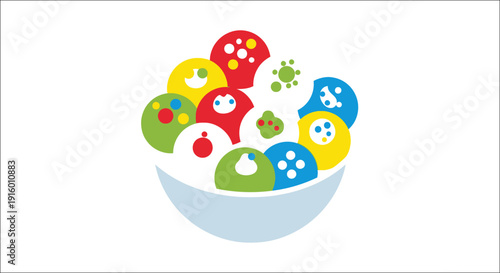 Colorful paper lanterns with chinese characters float amongst stars and moons