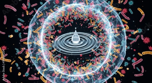 Wallpaper Mural Visualization of Microbial Life and Droplet Interaction in Science Torontodigital.ca