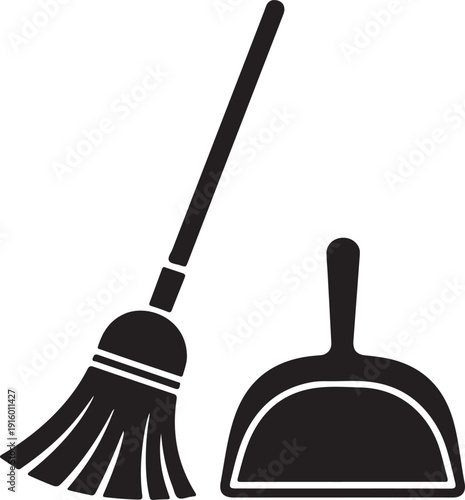 Broom and dustpan cleaning tool icon