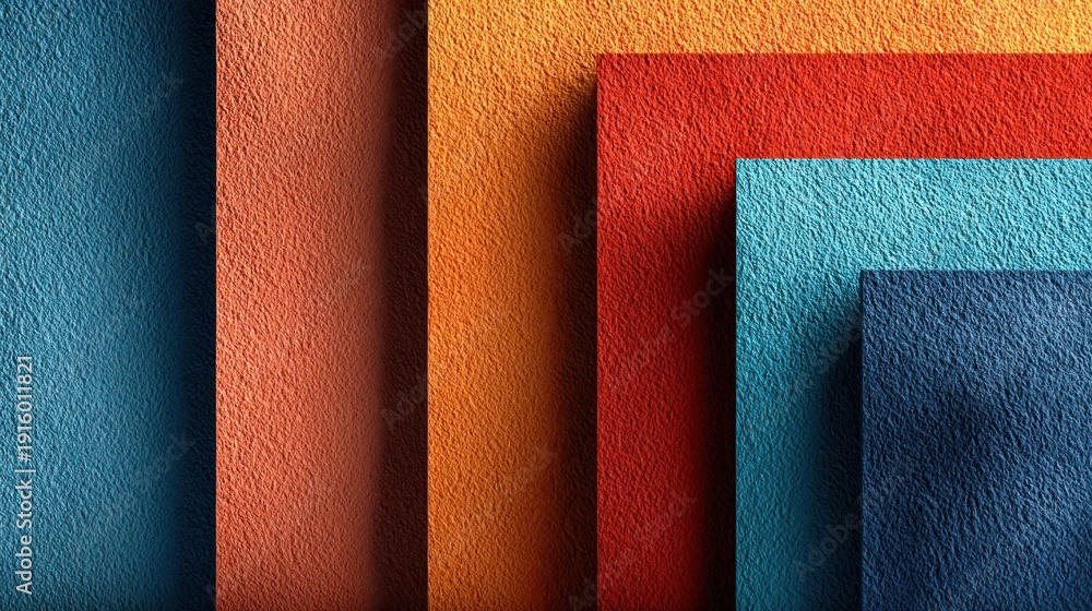 Fototapeta premium Colorful Textured Paper Sheets in Various Hues, Artistic Composition.