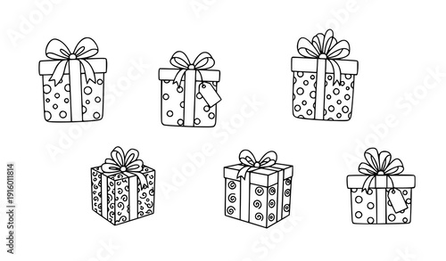 Hand-drawn outline gift box vector for birthday and bridal shower designs