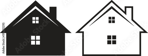 Modern house silhouette vector illustration, black and white home icon set isolated on light background real estate property concept design