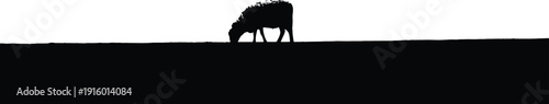 a silhouette of a sheep grazing in a vast, empty field, white background, minimalist design, high contrast, no colors other than black and white. Sharp edges, simple elegant silhouette art style
