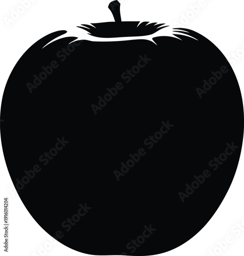 a silhouette of a single fruit (apple or pear), white background, minimalist design, high contrast, no colors other than black and white. Sharp edges, simple elegant silhouette art style