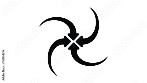 Swirling Pinwheel Arrow Icon Representing Dynamic Rotation Motion Transformation and Continuous Cycle Vector Illustration