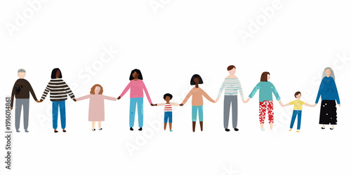 Diverse group of people holding hands in a colorful illustration