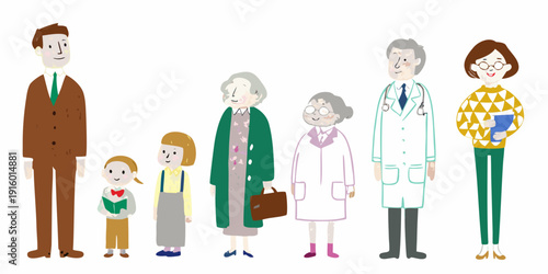 A diverse family group illustration showing multiple generations together
