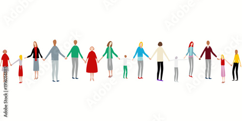 A diverse group of people holding hands in a horizontal line