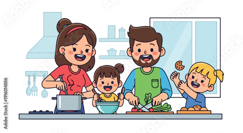 Happy Family Cooking Together