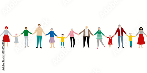 Diverse group of people holding hands in a line symbolizing unity