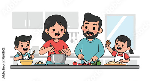 Happy Family Cooking Together