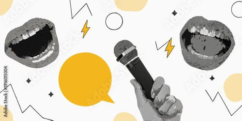 Singing speaking and performance with a microphone and abstract elements