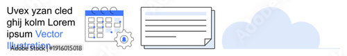 Workflow automation, data synchronization, scheduling, cloud storage, organization, task management. Image a calendar, document gear and cloud. Workflow automation and data synchronization