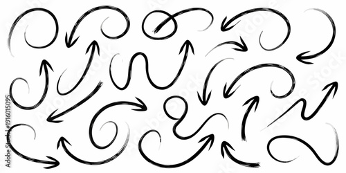 Collection of hand drawn black arrows pointing in various directions