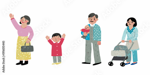 Illustration of a family with grandparents parents and children
