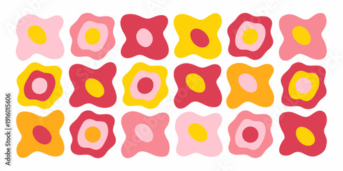 Abstract pattern of colorful organic shapes resembling fried eggs