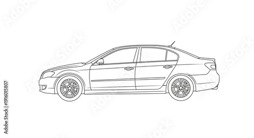 Sketch of a modern sedan car side view.