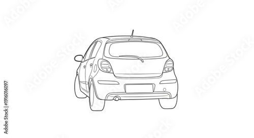 Sketch of a modern compact car seen from the rear.