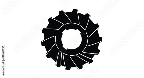 Black and white illustration of a circular mechanical component with radial blades