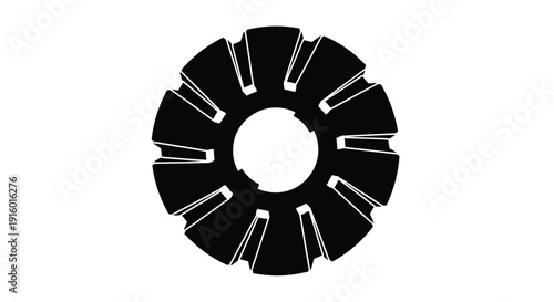 A symmetrical black and white radial pattern resembling a flower or gear