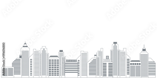 Flat line Urban Cityscape panorama. Real Estate and city construction outline header concept with modern skyscrapers vector Illustration.