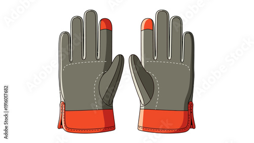 Pair of grey gloves with orange accents