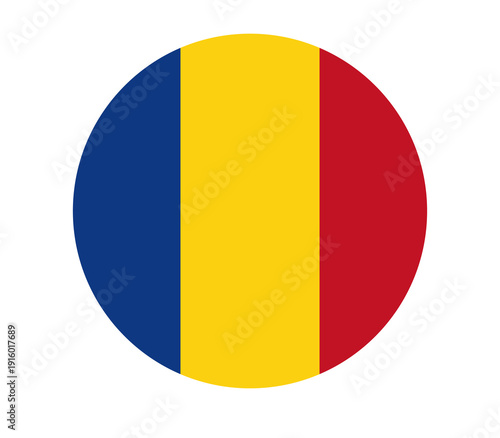 Free Download Romanian circular flag emblem with vertical blue, yellow, and red stripes, representing national pride and historical significance. - GFXLoad