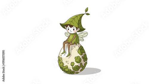 Pixel art of a fairy sitting on a mossy egg
