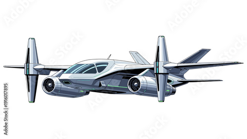 Pixel art futuristic aircraft with twin rotors and sleek design