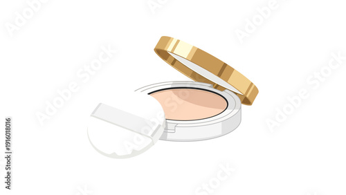 Powder compact with puff and open gold lid