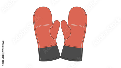 Red and gray mittens with stitching detail