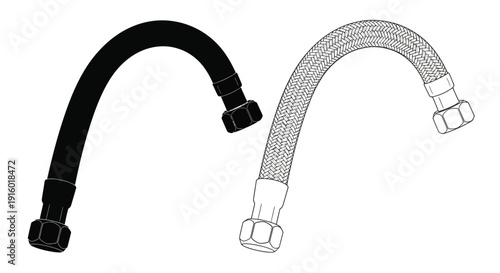 Two faucet connectors one solid black one stainless steel braided