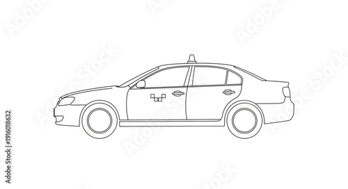 Sketch of a Sedan Taxi Cab Side View Isolated on White.
