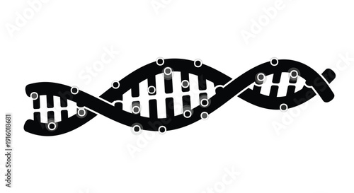 Stylized black and white illustration of a deoxyribonucleic acid dna double helix