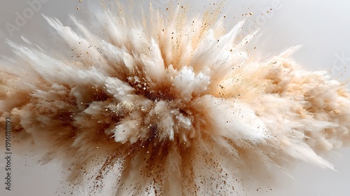 Exploding Cloud of White and Golden Powder Against Pale Background, Abstract Fine Art