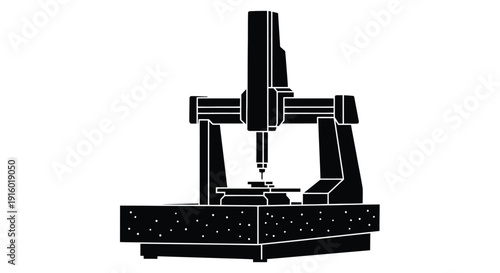 A black silhouette of a coordinate measuring machine on a white background