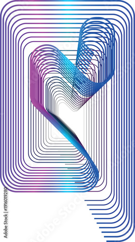 Rainbow Geometric Rotational Rectangle Pattern 
Abstract concentric rounded rectangle frame in magenta-to-blue gradient with twisting ribbon shape in center