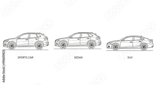 Three car body styles sedan suv and crossover comparison.