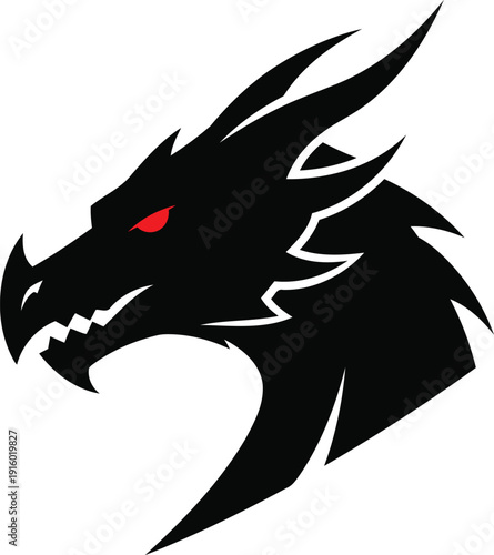 Black dragon head profile with red eye vector
