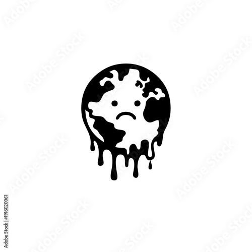 A sad and melting world symbolizing environmental distress and global warming