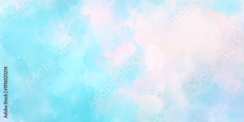 A soft pastel watercolor background featuring blended shades of pale blue and delicate pink hues creates a dreamy ambiance