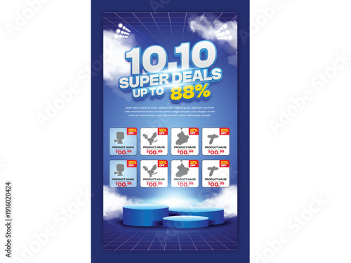 A promotional poster advertising 10.10 super deals with discounts up to 88 percent