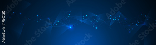 Vector Abstract molecule, internet network connection design for web site. Network Connected lines and dots, technology on blue background. Digital data, communication, science and futuristic concept