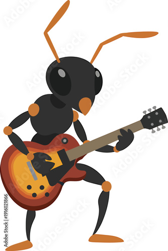 Cool Ant Character Playing Electric Guitar Rock Music