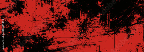 Grungy Halloween red and black background.  Creepy spooky vector hand painted ink banner bg. Sponge stamps, splatter sprinkle texture. Grunge paint stroke design.Eps10