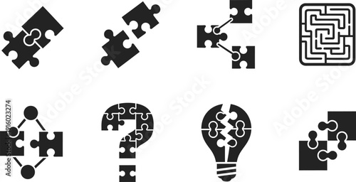 Puzzle Piece Concepts and Symbols on White Background illustration